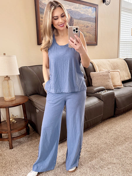 Dusty Blue Tank and Pants Set