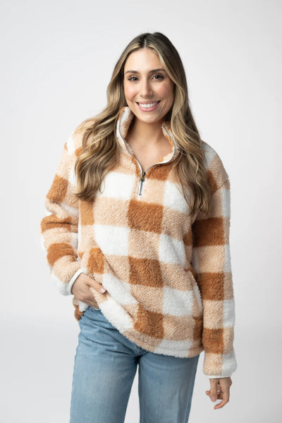 MM Camel Checkered 1/4 Zip Sherpa
