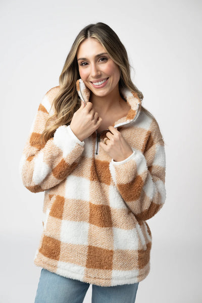 MM Camel Checkered 1/4 Zip Sherpa