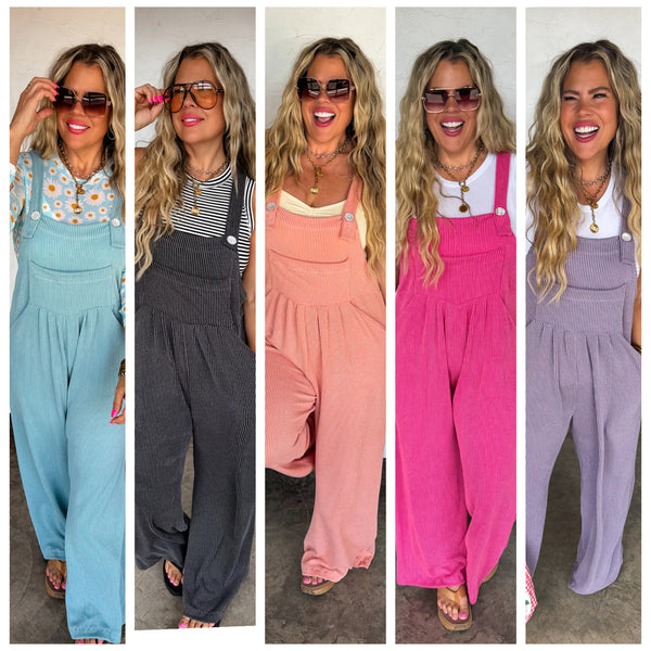 Preorder Blakeley Boho Solid Color Ribbed Overalls