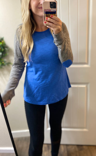 Sale! Royal Elbow Patch Baseball Long Sleeve