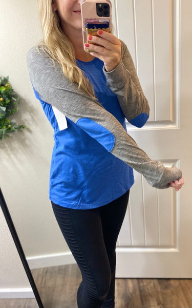 Sale! Royal Elbow Patch Baseball Long Sleeve