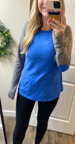 Sale! Royal Elbow Patch Baseball Long Sleeve
