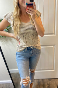 Pointelle Knit Flutter Sleeve Top