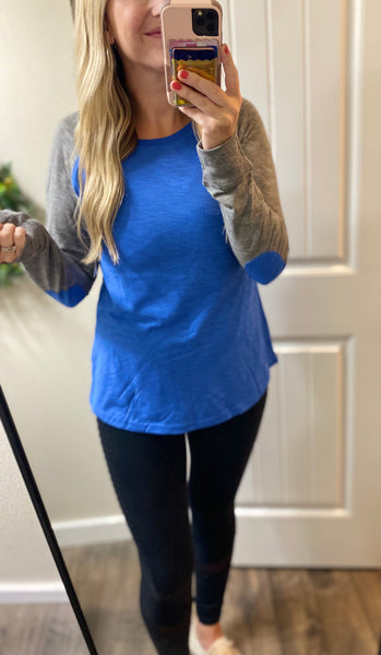 Sale! Royal Elbow Patch Baseball Long Sleeve
