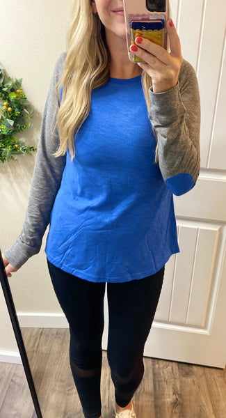 Sale! Royal Elbow Patch Baseball Long Sleeve