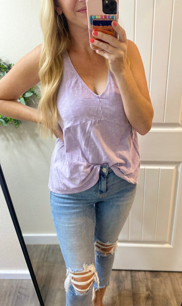 Mineral Wash V-Neck Blouse in Lavender