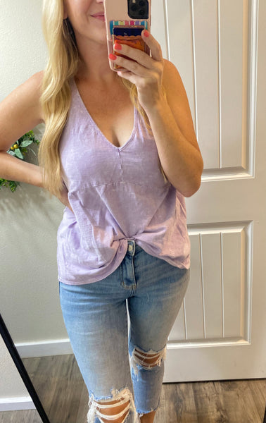 Mineral Wash V-Neck Blouse in Lavender