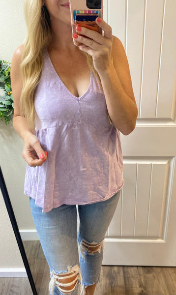 Mineral Wash V-Neck Blouse in Lavender