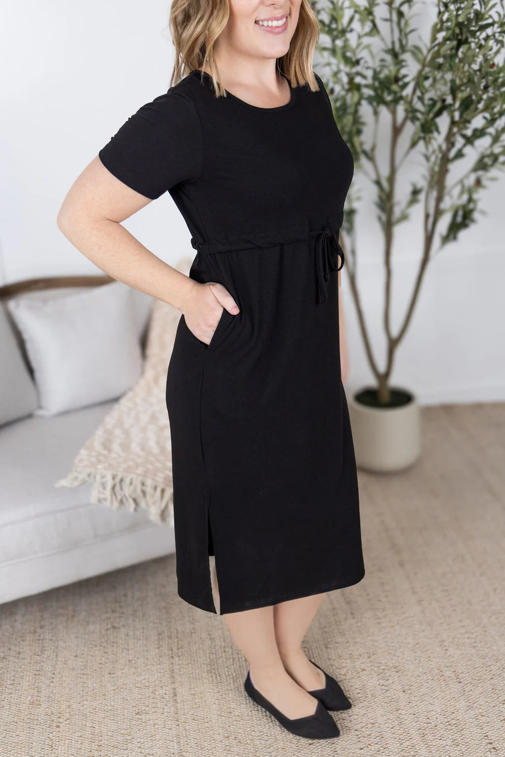 MM Black Teacher Tie Midi Dress