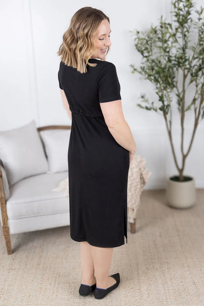 MM Black Teacher Tie Midi Dress