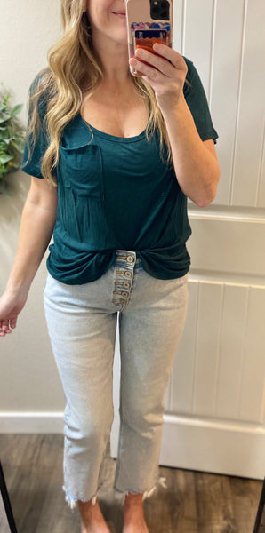Kancan Acid Wash Fray Straight Crop Denim
