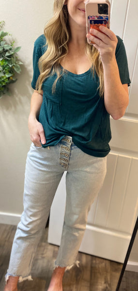 Kancan Acid Wash Fray Straight Crop Denim