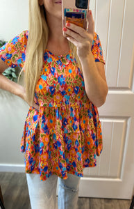Rust Floral Babydoll Top