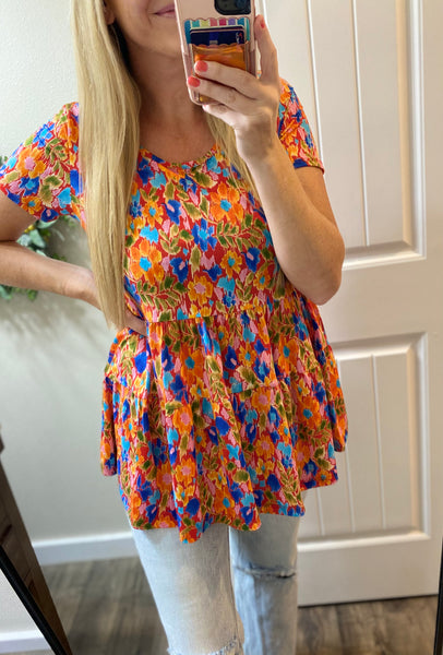 Rust Floral Babydoll Top