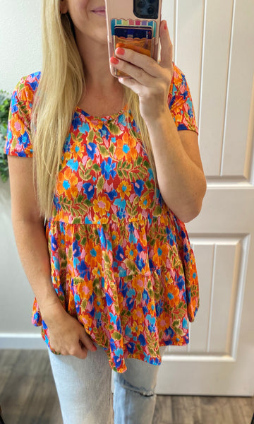 Rust Floral Babydoll Top