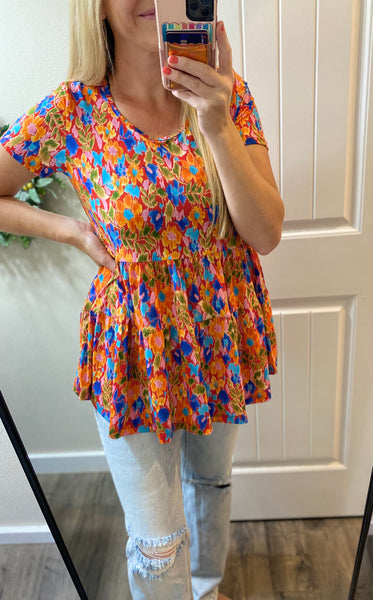 Rust Floral Babydoll Top
