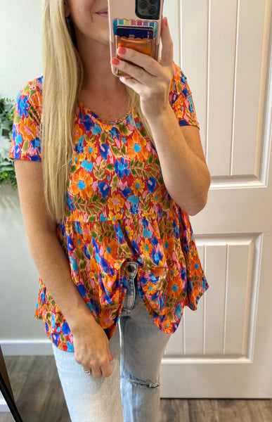 Rust Floral Babydoll Top