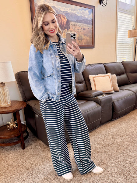 Navy and White Striped Set