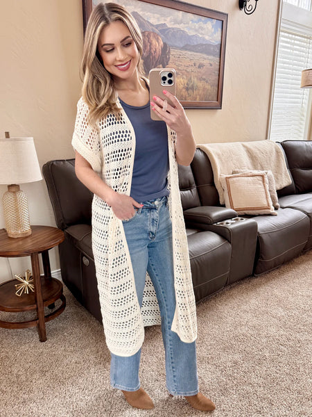 Open Knit Long Cardigan