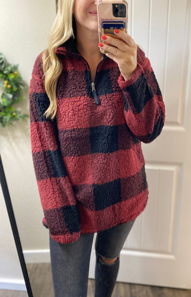 SALE! Buffalo Plaid 1/4 Zip Sherpa