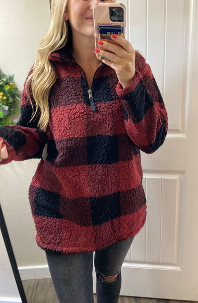 SALE! Buffalo Plaid 1/4 Zip Sherpa