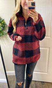 SALE! Buffalo Plaid 1/4 Zip Sherpa