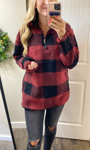 SALE! Buffalo Plaid 1/4 Zip Sherpa