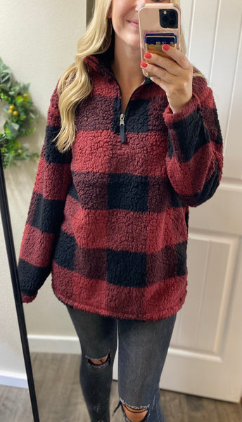 SALE! Buffalo Plaid 1/4 Zip Sherpa