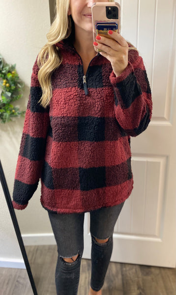 SALE! Buffalo Plaid 1/4 Zip Sherpa