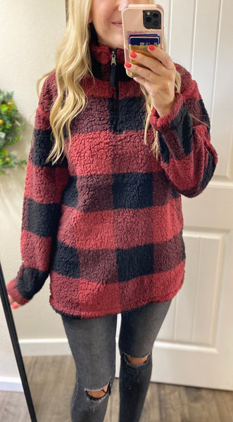 SALE! Buffalo Plaid 1/4 Zip Sherpa