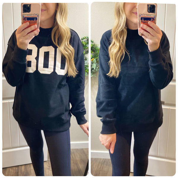 MM Black Mock-neck Reversible BOO/Blank Sweater
