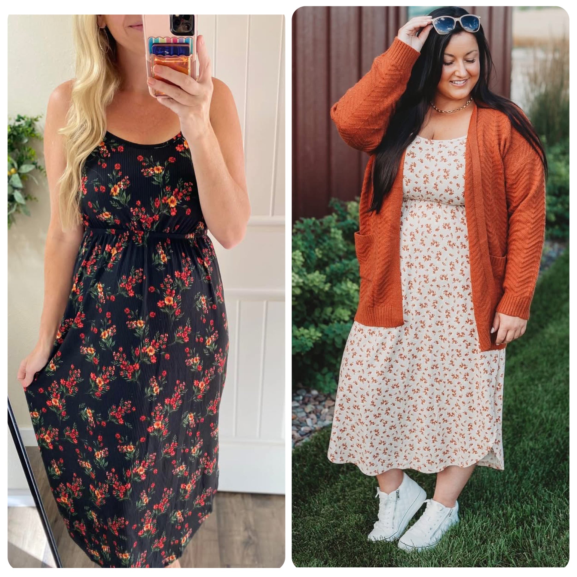 MM Fall Floral Ribbed Midi Dress (Black or Cream)