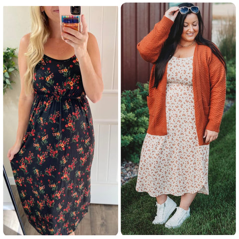 MM Fall Floral Ribbed Midi Dress (Black or Cream)
