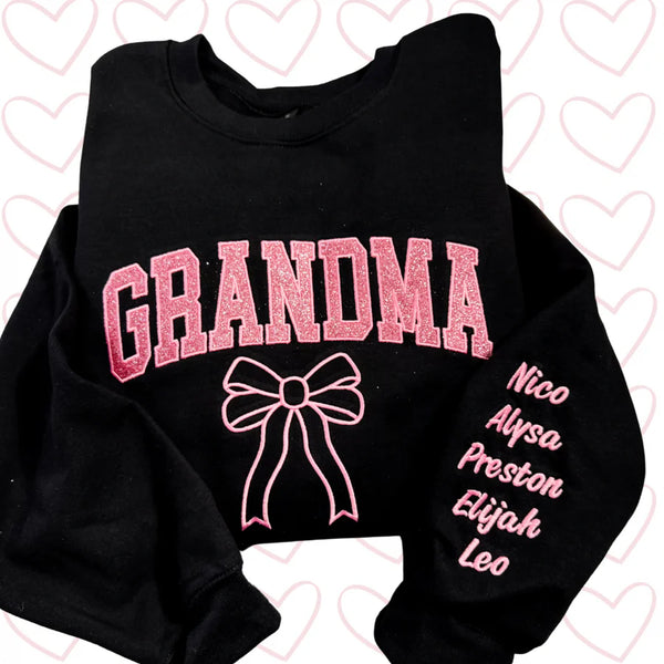 Custom Glitter Applique Embroidered Sweatshirt WITH/Without Names on Sleeves