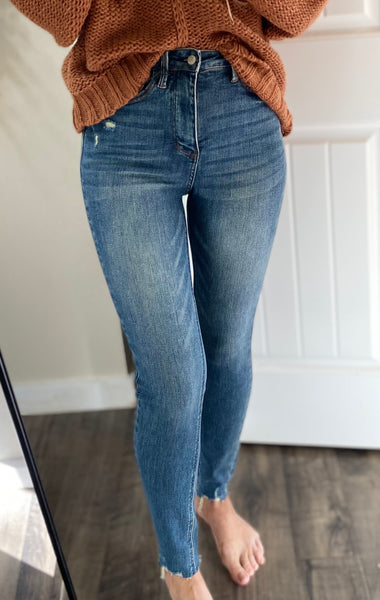Judy Blue Vintage Wash Distressed Hem Tummy Control Denim