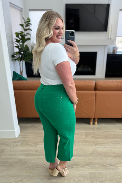 Judy Blue Tummy Control Wide Leg Crop Jeans in Kelly Green