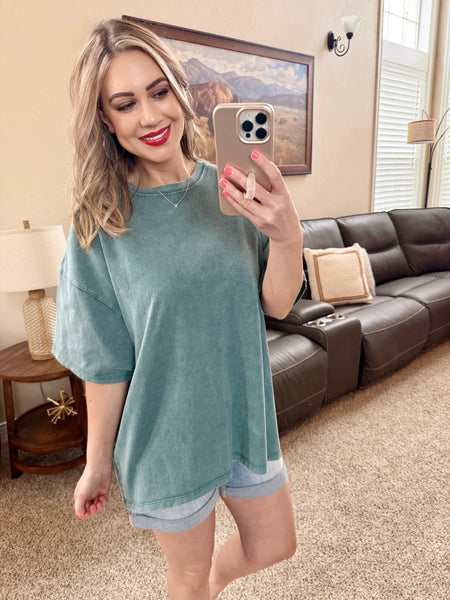 Teal Acid Wash Boyfriend Fit Tee