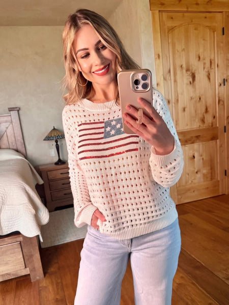 MM Sequin Flag Knit Pullover