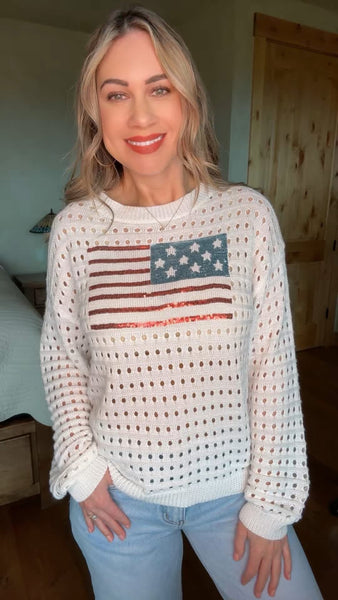 MM Sequin Flag Knit Pullover