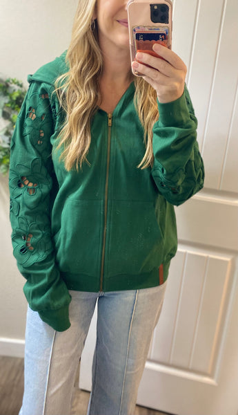Ampersand Ave Oversized Holly Lace Sleeve Full Zip Hoodie