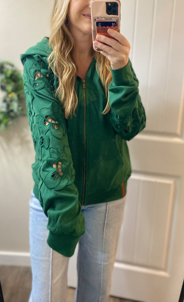 Ampersand Ave Oversized Holly Lace Sleeve Full Zip Hoodie