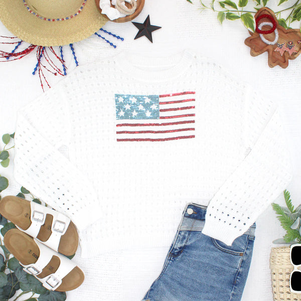 MM Sequin Flag Knit Pullover