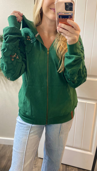 Ampersand Ave Oversized Holly Lace Sleeve Full Zip Hoodie