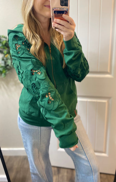 Ampersand Ave Oversized Holly Lace Sleeve Full Zip Hoodie