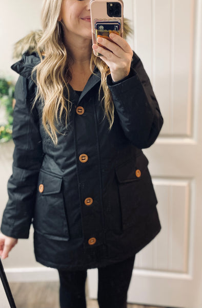 Waterproof Black Wanakome Parka (removable hood)