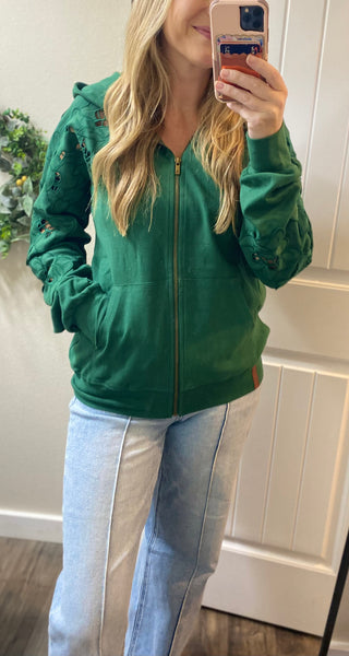 Ampersand Ave Oversized Holly Lace Sleeve Full Zip Hoodie