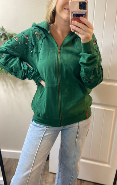 Ampersand Ave Oversized Holly Lace Sleeve Full Zip Hoodie