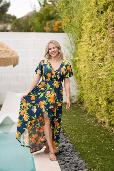 MM Navy Citrus Hi-Low Dress