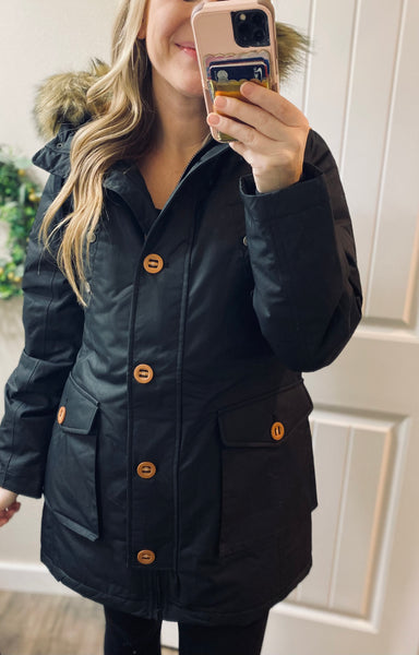 Waterproof Black Wanakome Parka (removable hood)